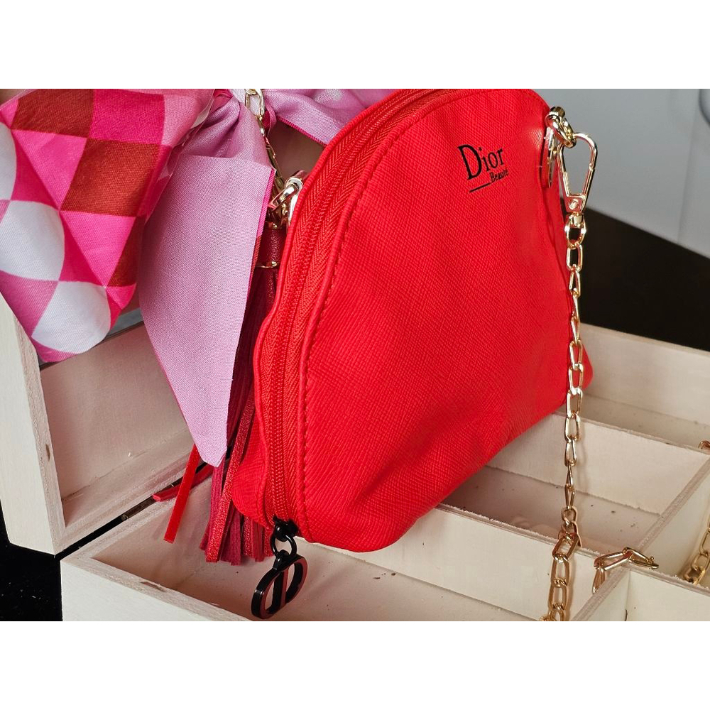 Christian Dior Red Clutch w/Crossbody Chain, Charms & Twilly Added NWOT - Picture 11 of 15